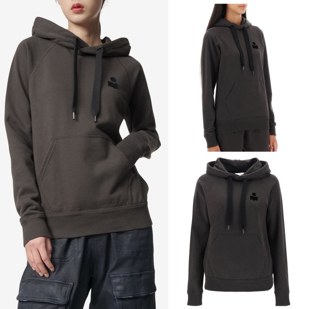 NWT Isabel Marant Etoile Malibu logo hoodie in Faded Black size FR 32 US XXS